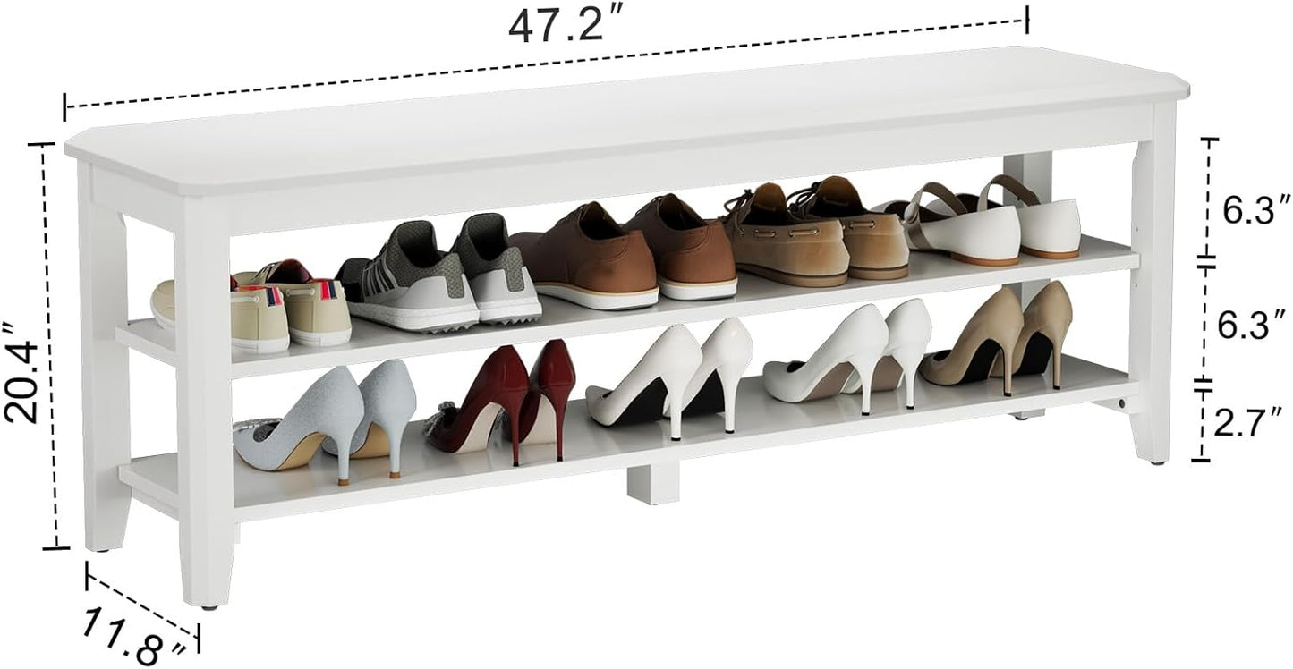 Wood Shoe Rack Bench for Entryway, 2 Tier Shoe Rack for Front Door Entrance, Shoe Bench with Shoe Storage for Entryway, Bedroom, 47.2"