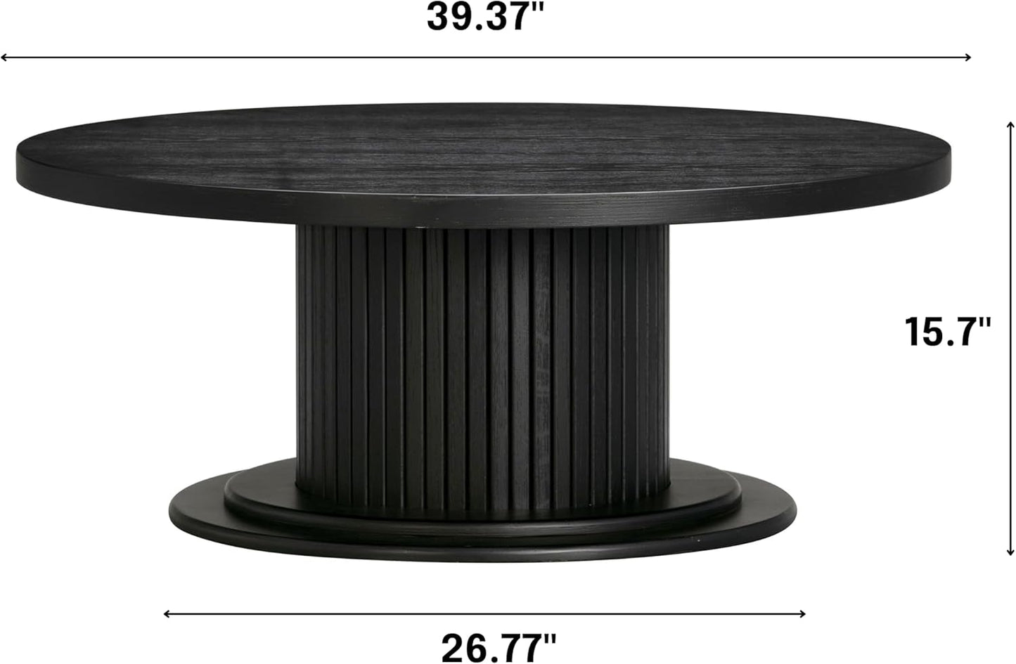 NTC 40 Inch Summit Modern Classic Tambour Wooden Round Coffee Table – Waterproof & Heat Resistant, Burnt Black