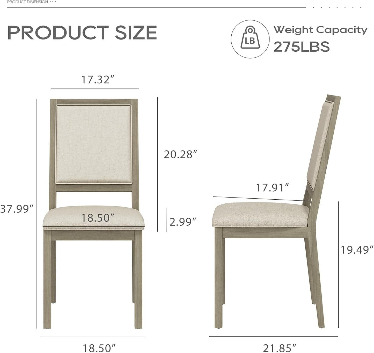 COLAMY Wood Dining Chairs Set of 4, Mid Century Modern Upholstered Kitchen Chairs,19 Inch Fabric Dining Chair with Back for Kitchen Dining Room,Grey
