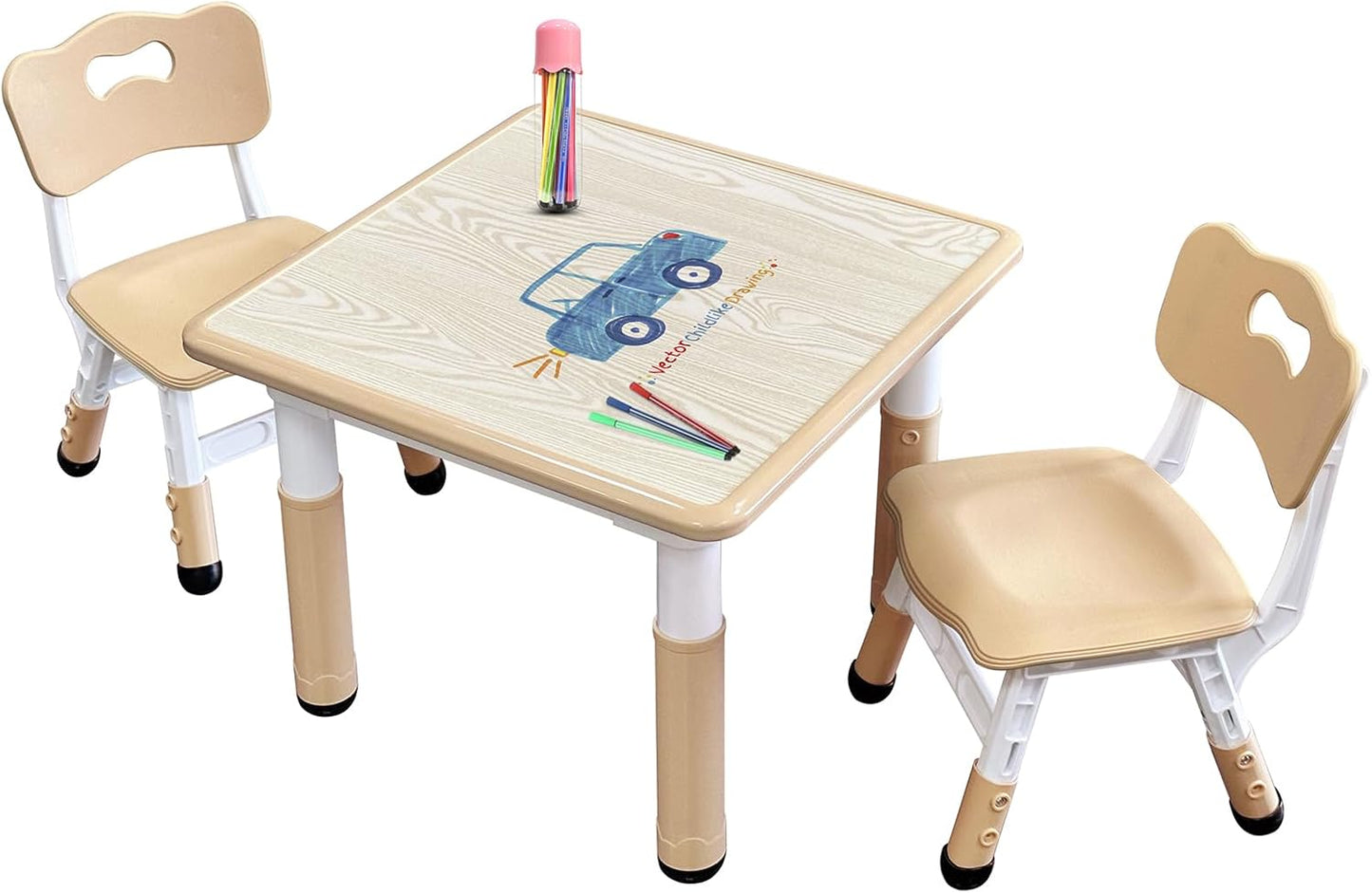 Kids Table & Chair Set with Adjustable Toddler-Safe Non-Slip Legs, Activity & Graffiti-Proof Desktop Ages 3-12