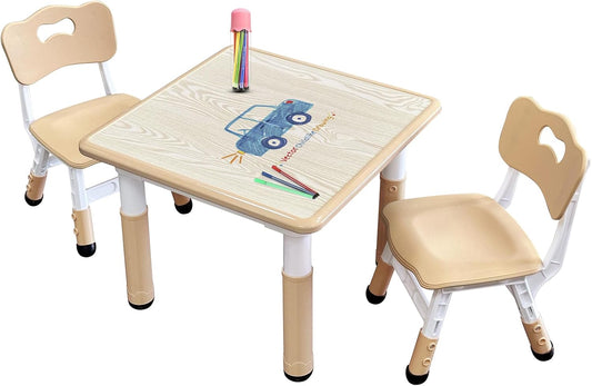 Kids Table & Chair Set with Adjustable Toddler-Safe Non-Slip Legs, Activity & Graffiti-Proof Desktop Ages 3-12
