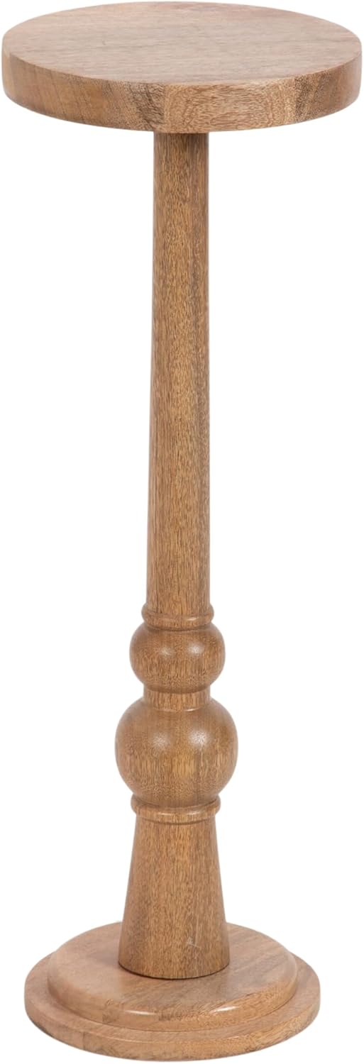 Kate and Laurel Wegner Transitional Wooden Round Drink Table, 8 x 8 x 23, Natural Wood, Modern Durable Pedestal Table for Use as Round Drink Table, Indoor Plant Stand, or Decorative Mini Table