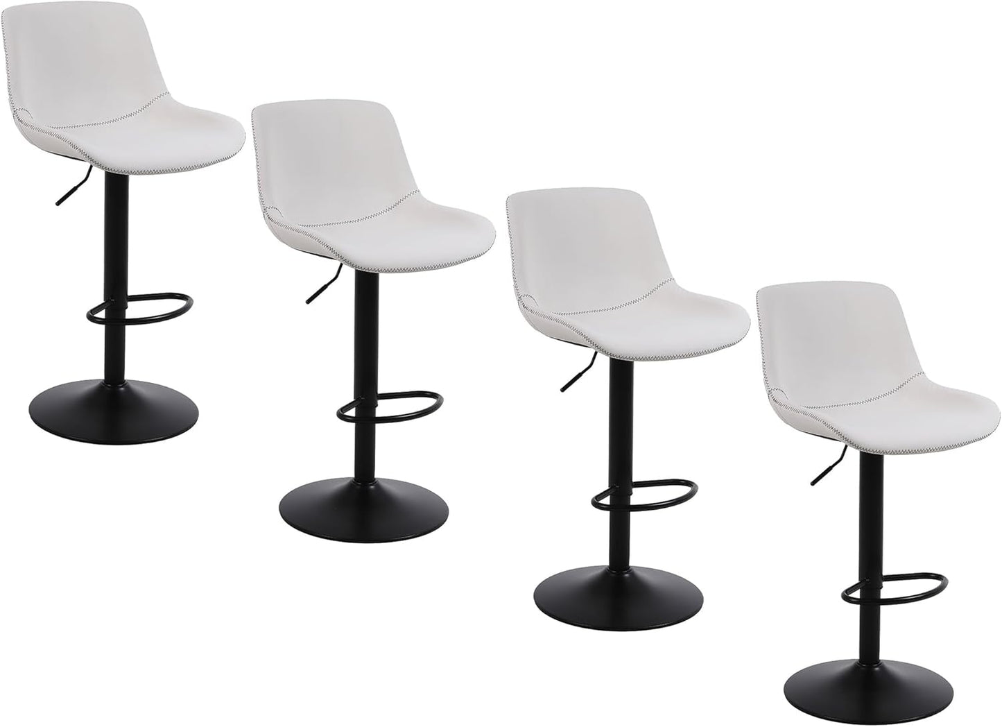 Bar Stools, Swivel Counter Height Barstools with Back, Adjustable Modern Bar Chairs, Tall Armless PU Leather Kitchen Island Stool (White, Set of 4)