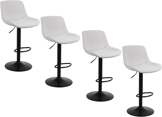 Bar Stools, Swivel Counter Height Barstools with Back, Adjustable Modern Bar Chairs, Tall Armless PU Leather Kitchen Island Stool (White, Set of 4)