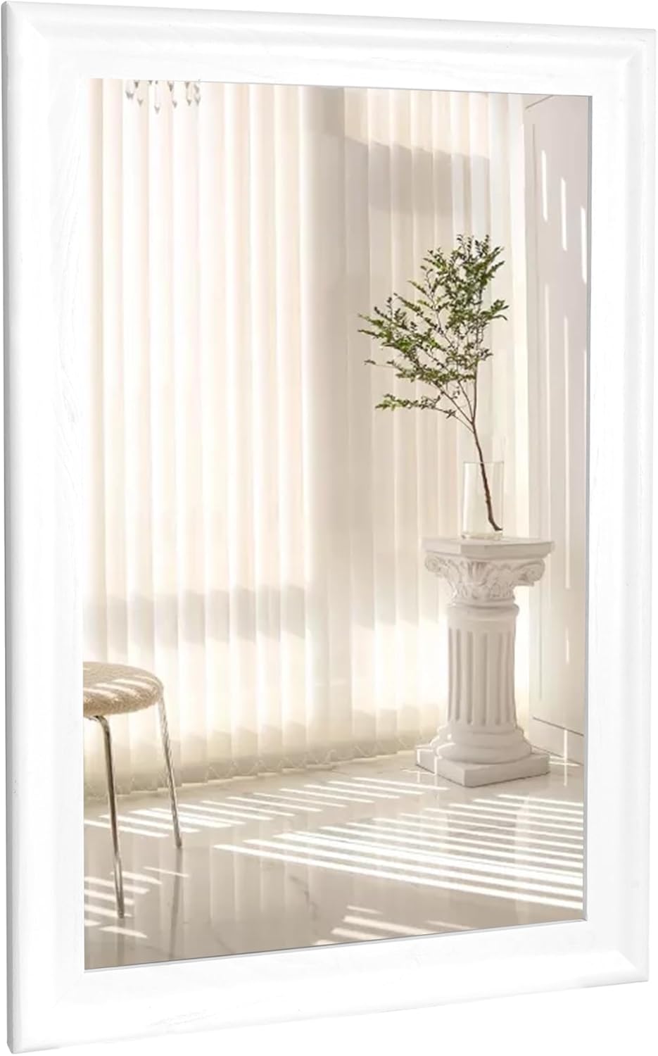 CULER White Wood Wall Mirror for Bathroom,Rectangle 20 x 30 inch Hanging Vatiny Mirrors with Wooden Frame for Living Room,Bedroom,Entryway