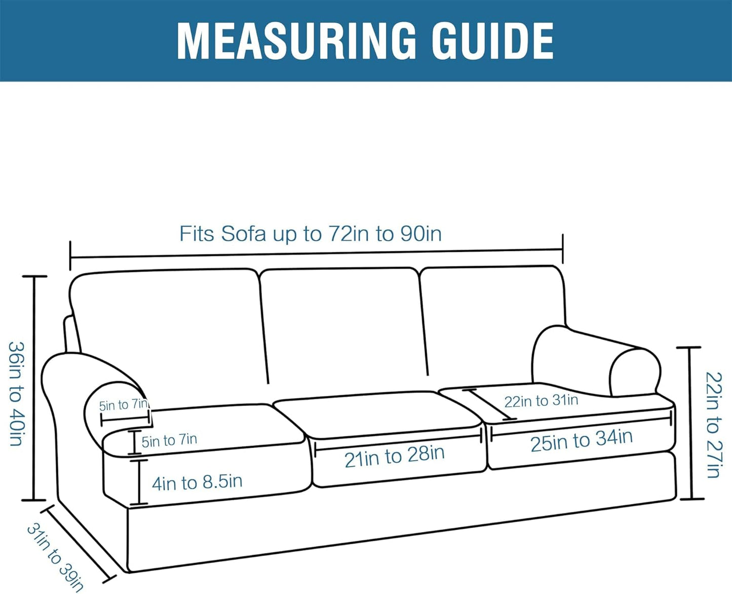 H.VERSAILTEX Sofa Cover 4 Piece T Cushion Sofa Slipcovers Thick Velvet Couch Cover Stretch T Cushion Sofa Covers for 3 Cushion Couch with 3 Individual T Cushion Covers Washable, Rust