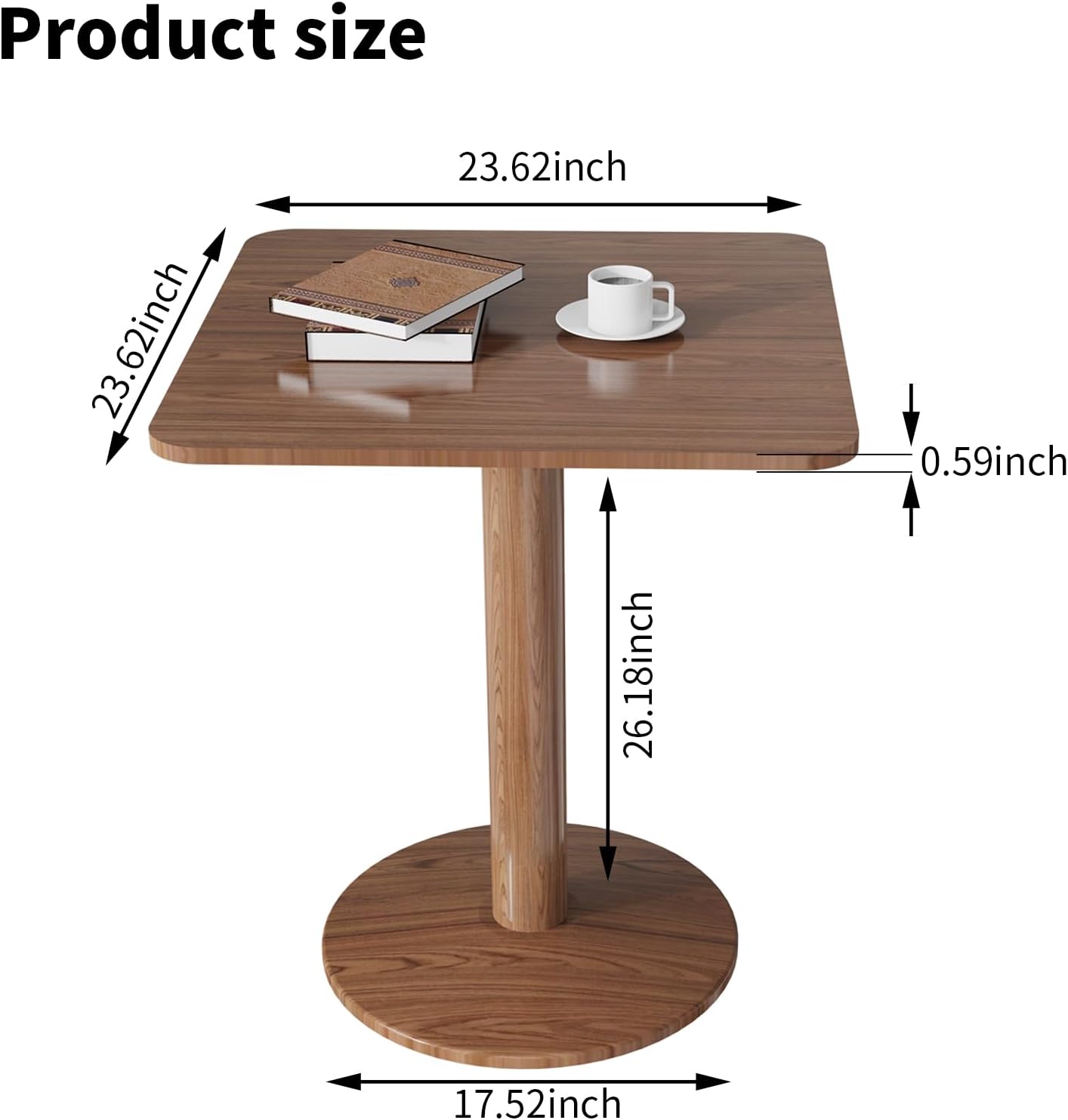 23.62" Mid-Century Modern Square Dining Table for 2 People, Small Dining Room Table with Sturdy Pedestal, Square Kitchen Table for Dining Room, Kitchen, Living Room, Restaurants, Cafes