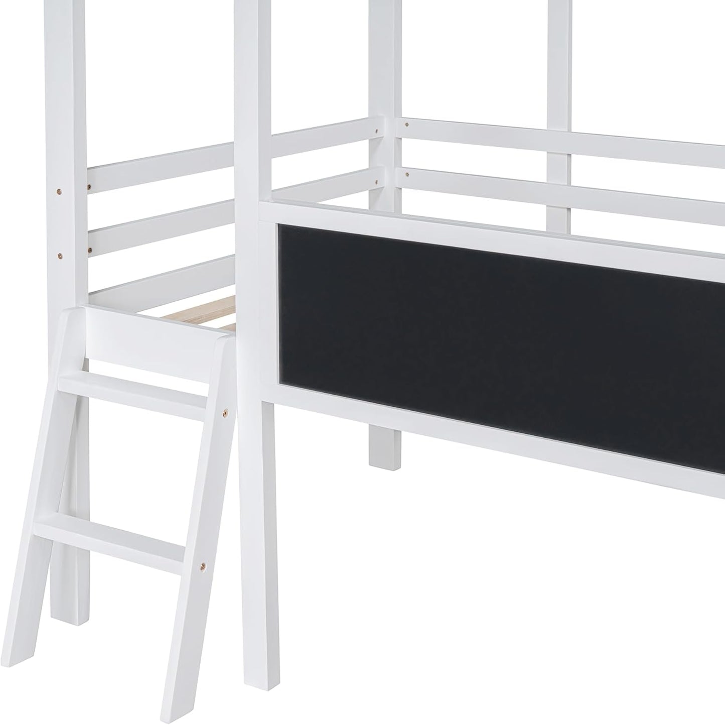 Ball & Cast Twin Size House Loft Bed with Ladder and Slide,Wood Bunkbed w/Blackboard and Light Strip on The Roof,Slat Support,Space Saving,Bedroom Furniture for Student Dorms,White