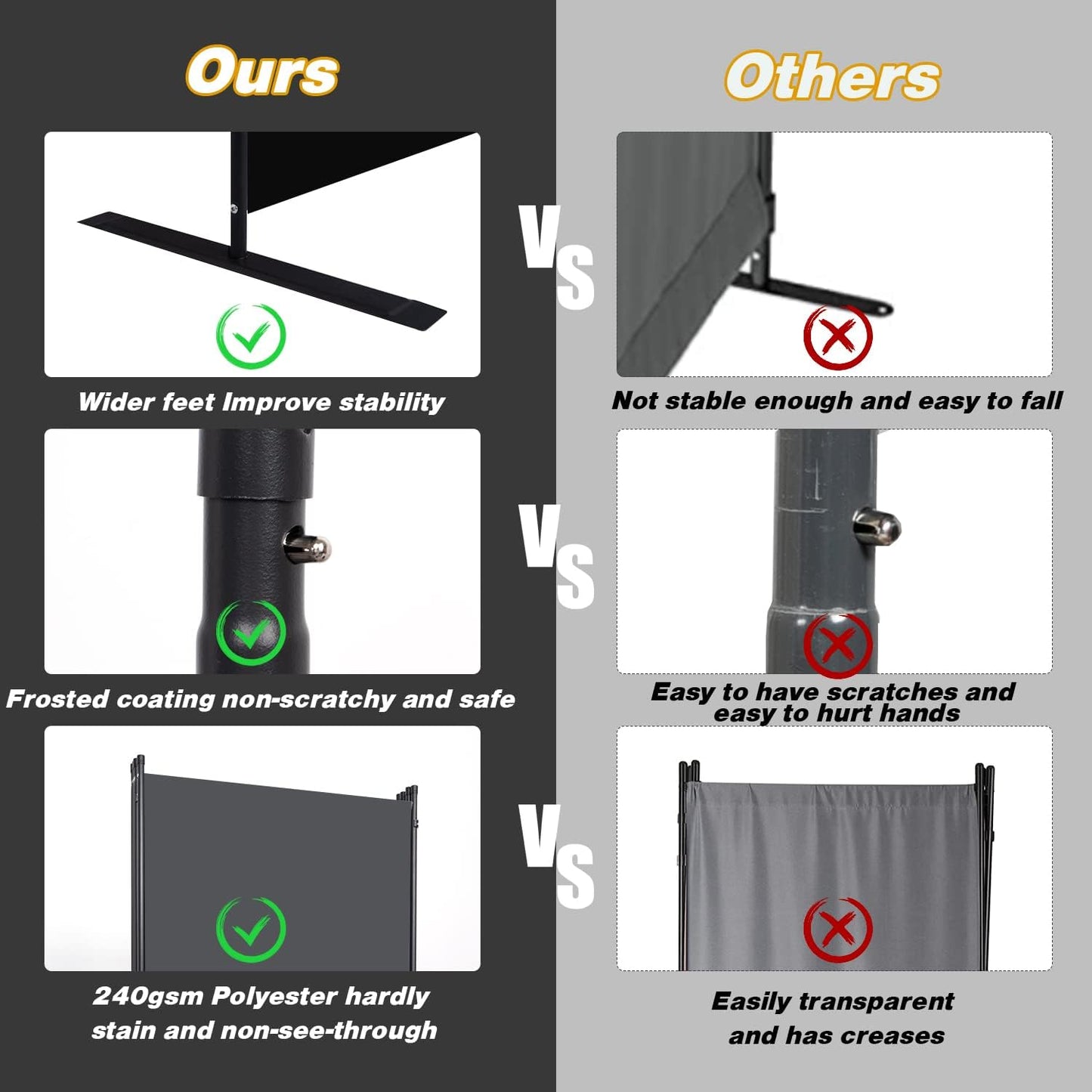 Room Divider, 8 Panel Folding Privacy Screens with Wider Support Feet, 6 Ft Portable Room Partition for Room Separator, 176" W X 71" H, Grey