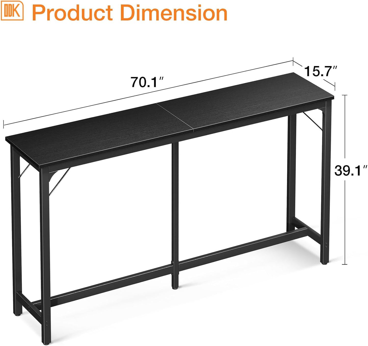 ODK 71 Inch Bar Table, Bar Height Pub Table, Counter Height Bar Table, Rectangular High Top Kitchen & Dining Counter Tables with Sturdy Legs & Easy-to-Clean Top, Black