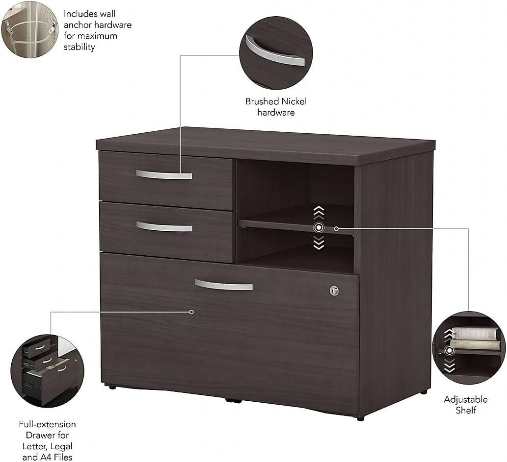 Bush Business Furniture Studio C Office Storage Cabinet with Drawers and Shelves in Storm Gray, Organization for Home or Professional Workspace