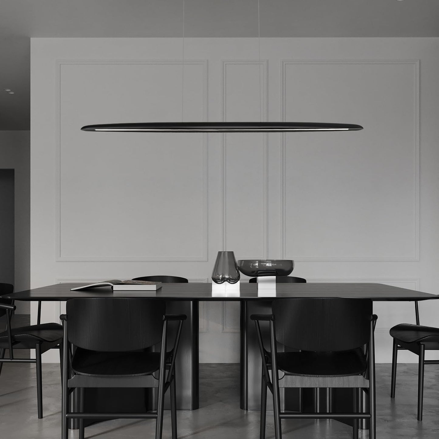 59inch Integrated Led Pendant Light 40w Dimmable Wood Black Linear Pendant Lighting Led Modern Island Light with Black Finish for Living Room Dining Room Billiard & Pool Lights