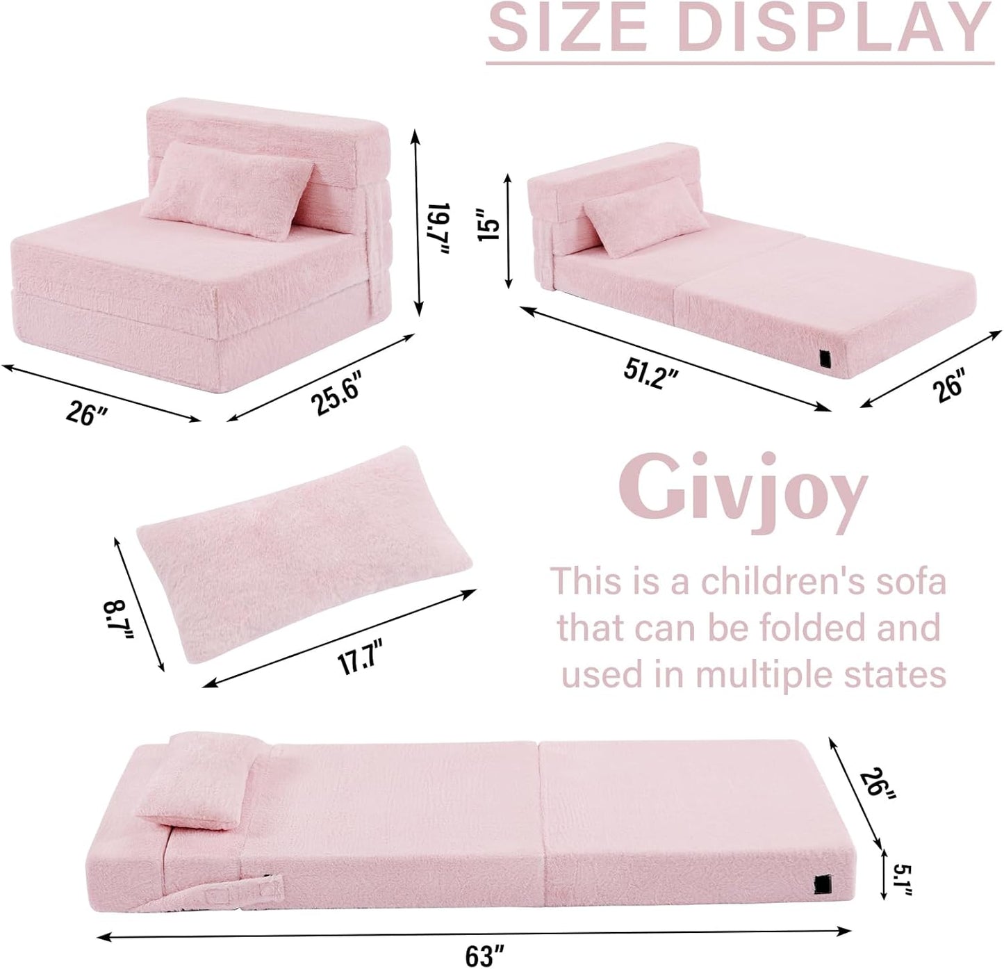 Folding Sofa Bed Floor Mattress for Kids with Pillow, Toddler Washable Folding Floor Nap Mat for Sleeping Daycare, Child Fold Up Sofa Futon Chair Bed with Storage Bag for Children