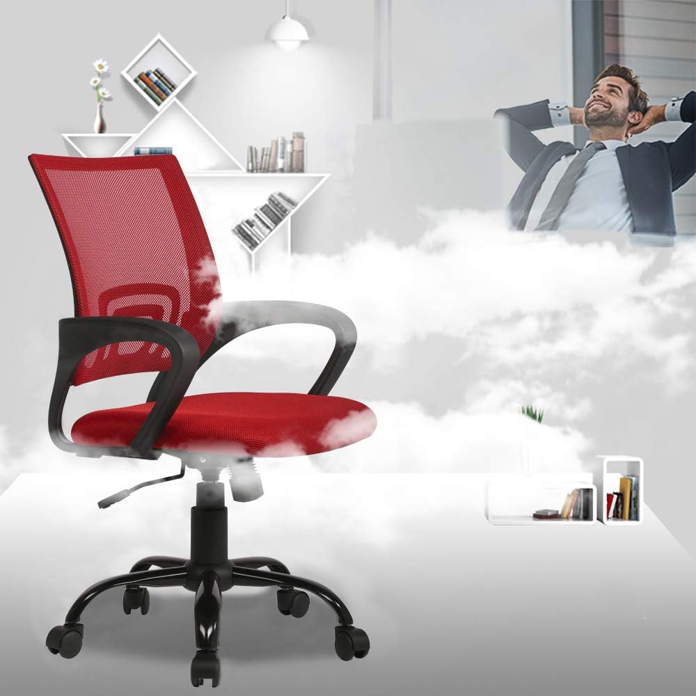 BestOffice Office Chair Ergonomic Cheap Desk Chair Mesh Computer Chair Lumbar Support Modern Executive Adjustable Stool Rolling Swivel Chair for Back Pain (Red)