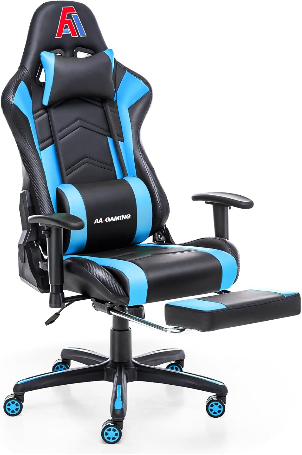 AA Products Gaming Chair Ergonomic High Back Computer Racing Chair Adjustable Office Chair with Footrest, Lumbar Support Swivel Chair - Upgraded Version BlackBlue
