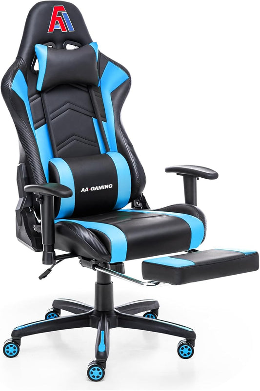 AA Products Gaming Chair Ergonomic High Back Computer Racing Chair Adjustable Office Chair with Footrest, Lumbar Support Swivel Chair - Upgraded Version BlackBlue
