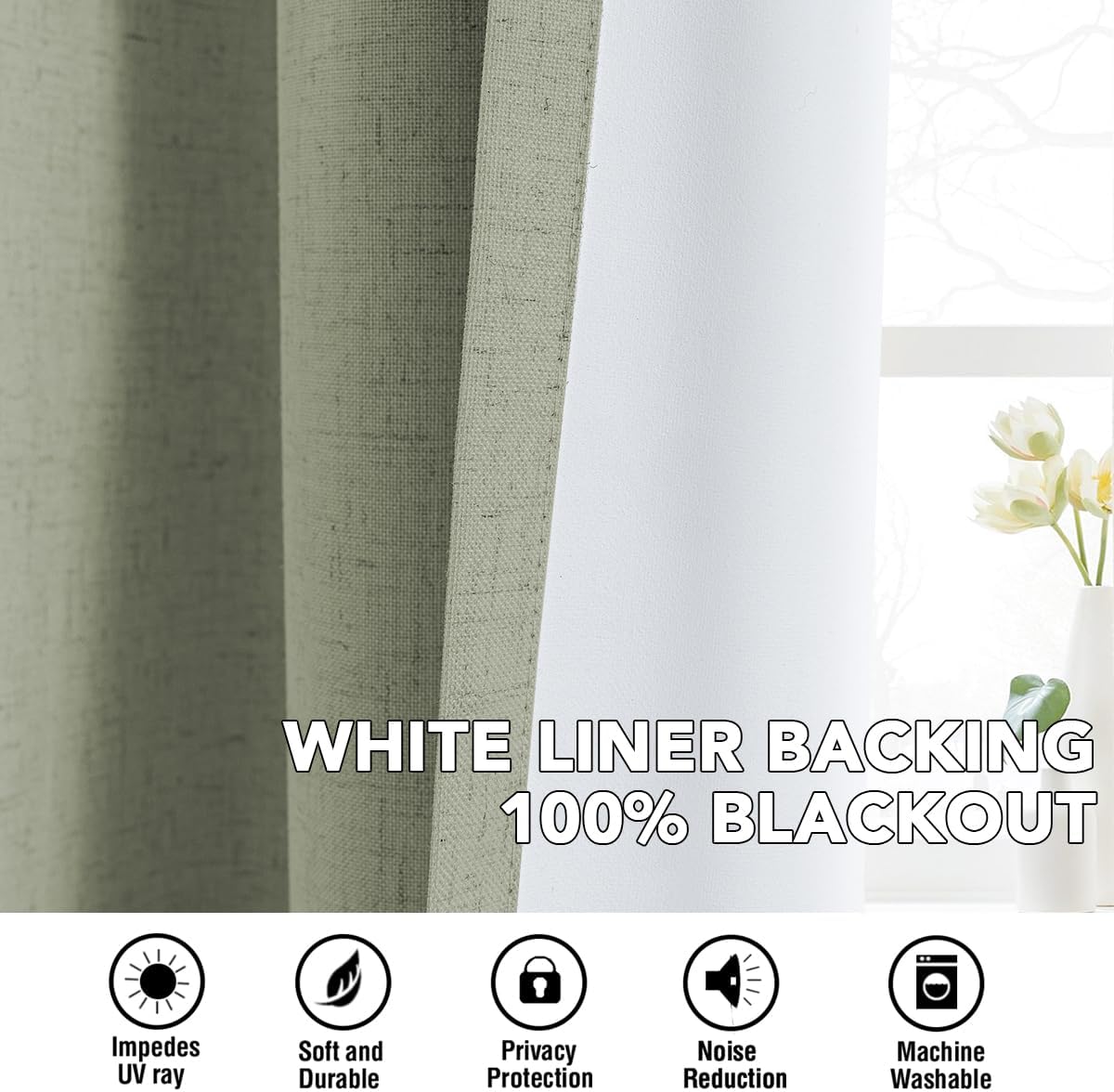 H.VERSAILTEX Linen Curtains 100% Blackout Curtains for Bedroom 63 inch Long Full Light Blocking Nature Linen Blended Window Curtains for Living Room Nickel Grommet (2 Panels, Heathered Tea)