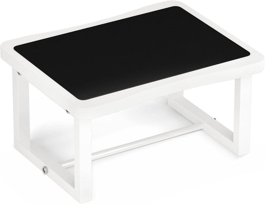 Wooden Step Stool with 500 Pounds, Wide Bed Step Stool for Adults，Wood White Step Stool&Stable Solid Metal Frame for Kitchen, Bedroom, Living Room, Bathroom