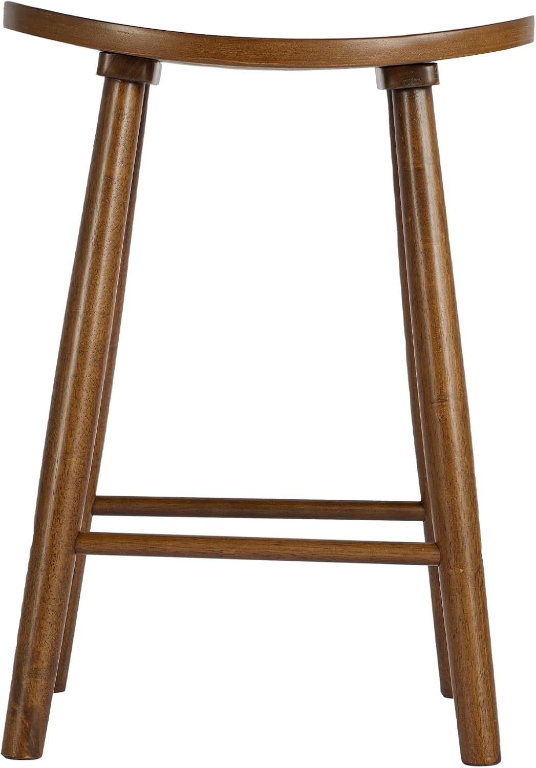 Nora 25" Counter Height Bar Stool, Backless Wooden Stool with Saddle Seat, Solid Rubber Wood Construction, Brown Finish, Ideal for Kitchen Island & Home Bar Seating