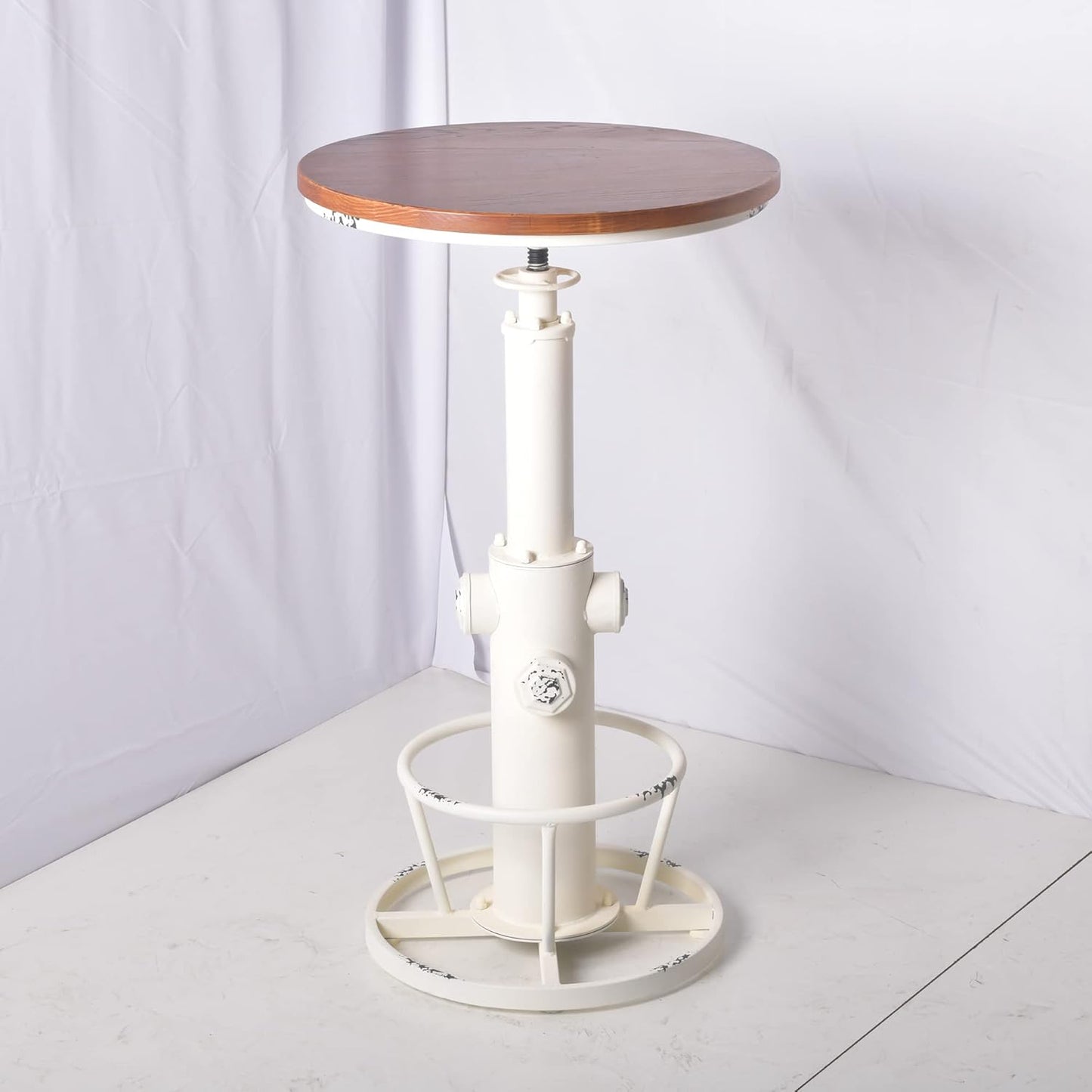 Topower Industrial Bar Table 38.58-48.43" Adjustable Pub Table Kitchen Dining Coffee Bistro Table Antique White