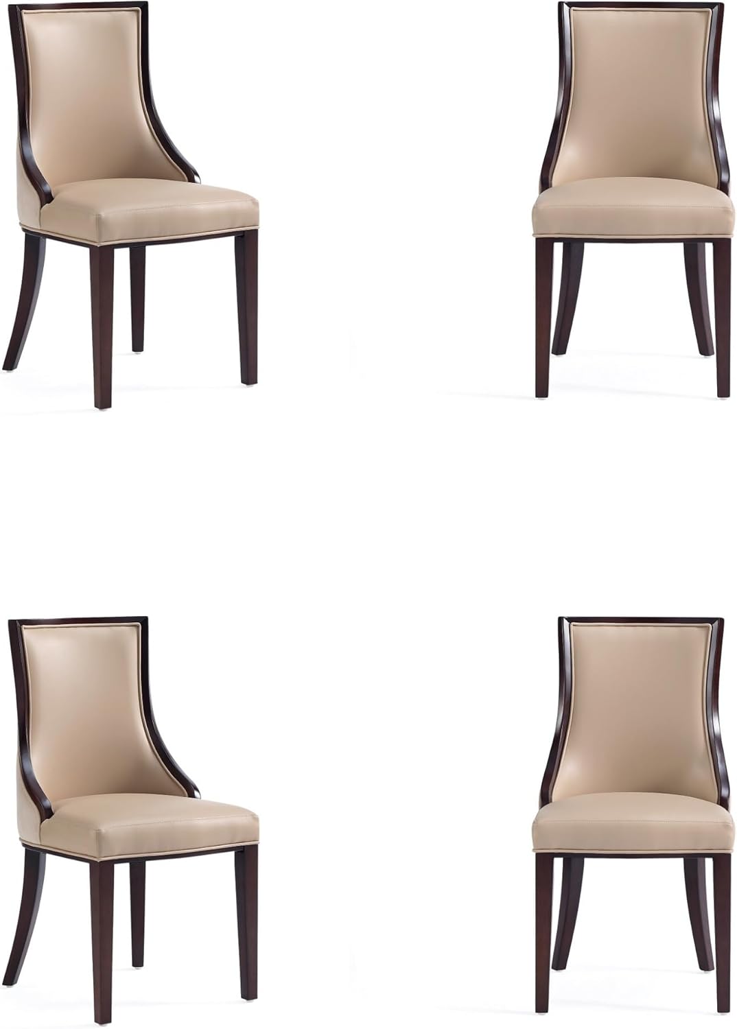 Manhattan Comfort Grand Avenue Faux Leather Dining Chairs, Parsons Accent Furniture with Padded Wingback Seat and Solid Beech Wood Frame, Set of 4, Tan