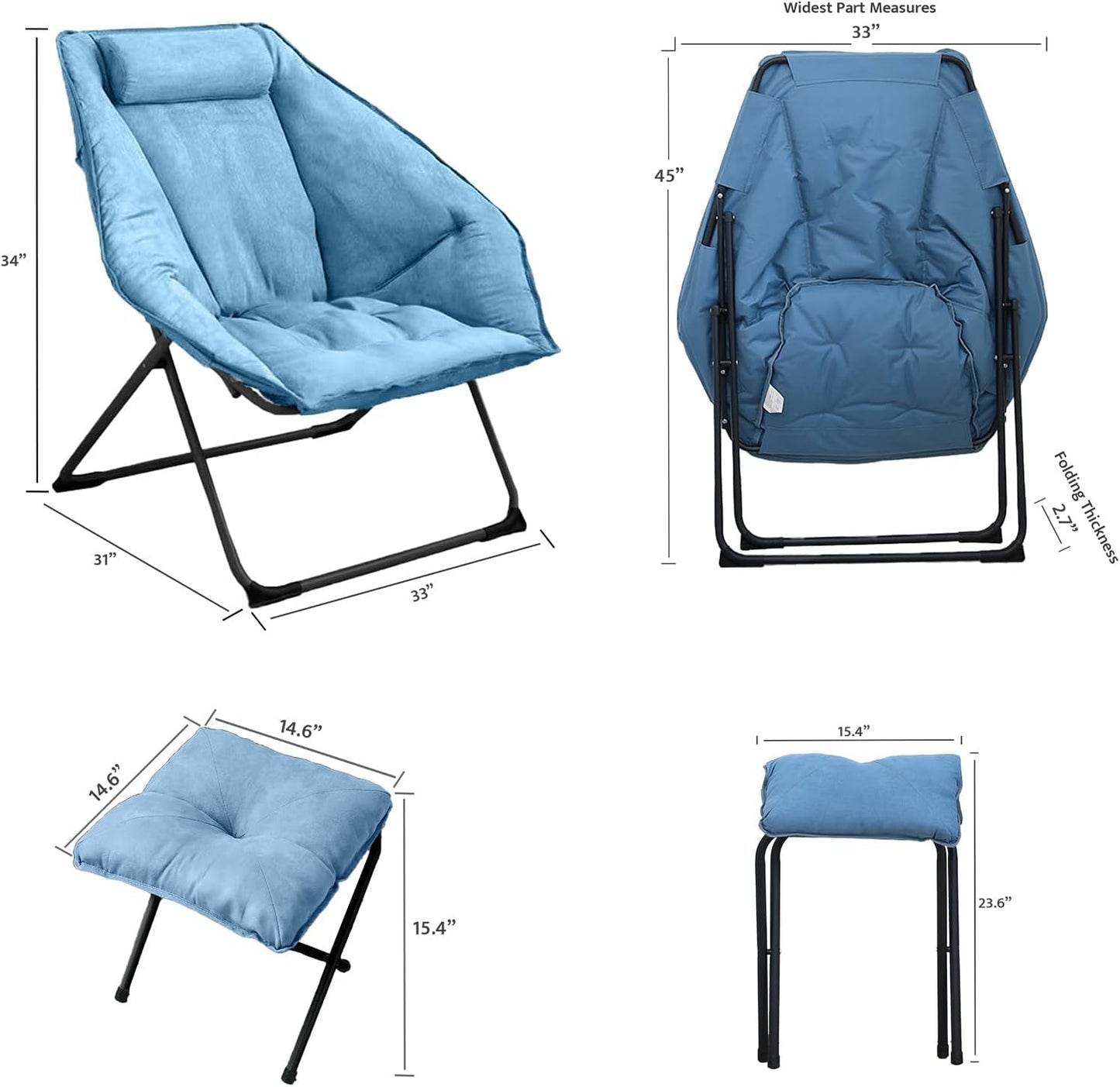 Hexagon Foldable Living Room Chair, Saucer Chair for Adults, Comfy Bedroom Lounge Chair, Moon Chair, Lazy Folding Chair for Dorm Rooms(Ottoman-Blue)