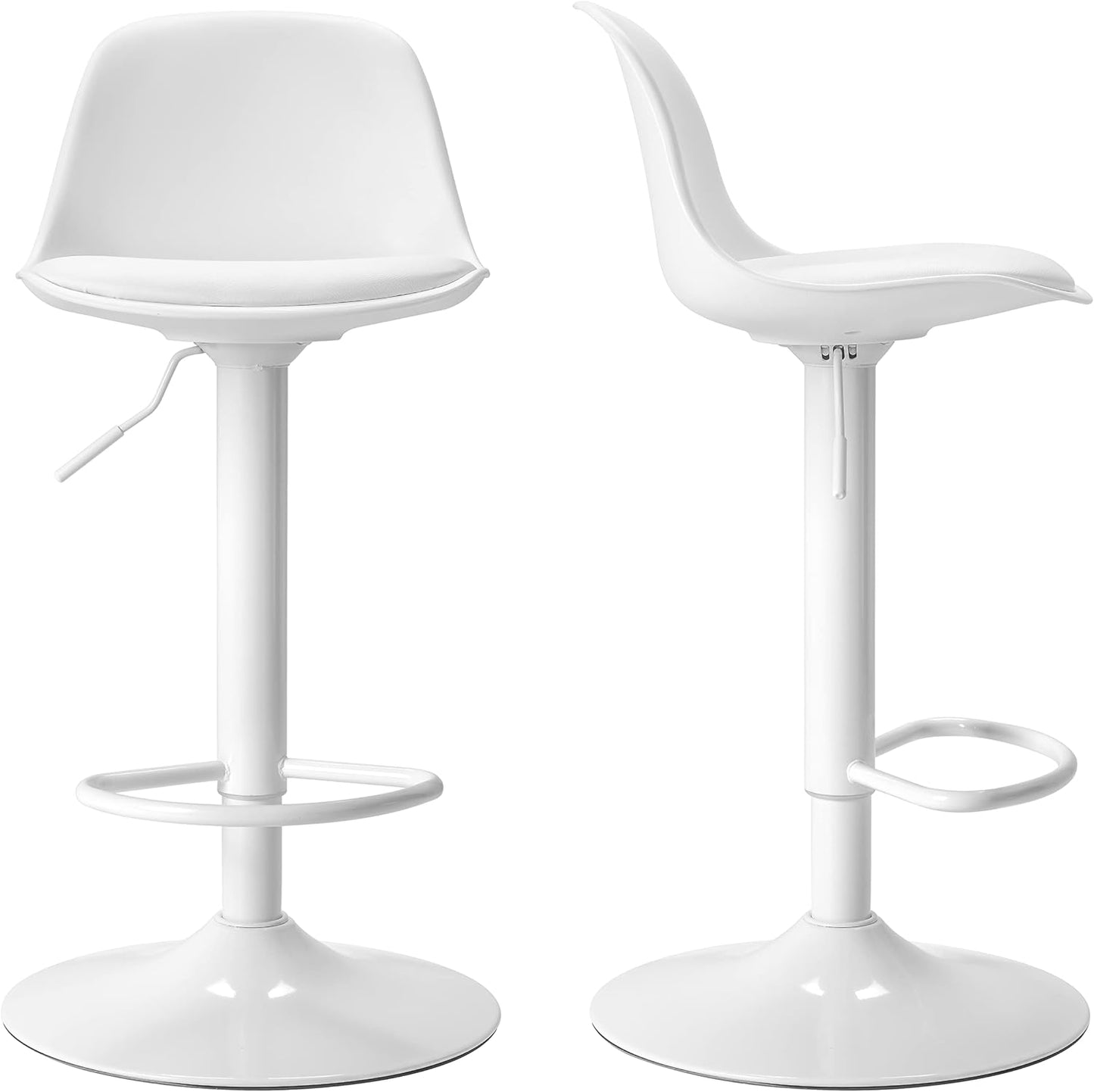 Finnhomy Bar Stools Set of 2, Swivel Barstools with Footrest and Ergonomic PP Back, Counter Height Adjustable Modern Counter Stools for Kitchen, White