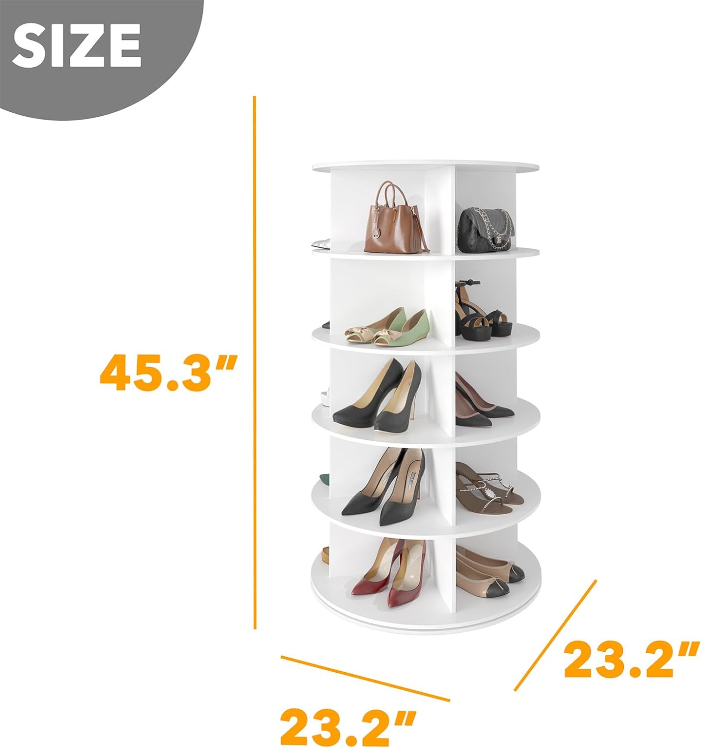 SpaceAid 5 Tier Rotating Shoe Rack Tower, Spinning Shoe Display Lazy Susan, Revolving 360 Shoe Rack Storage Round Carousel, Vertical Handbag Rotate Shoes Closet Organization (5-Tier White)