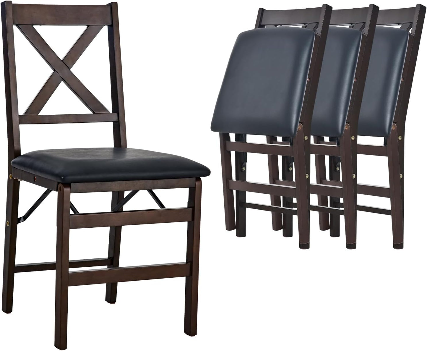 COLAMY Folding Dining Chairs Set of 4, Foldable Chairs with Padded Seats, Wood Folding Dining Room Chairs for Kitchen, Party, Camping, Dark Brown