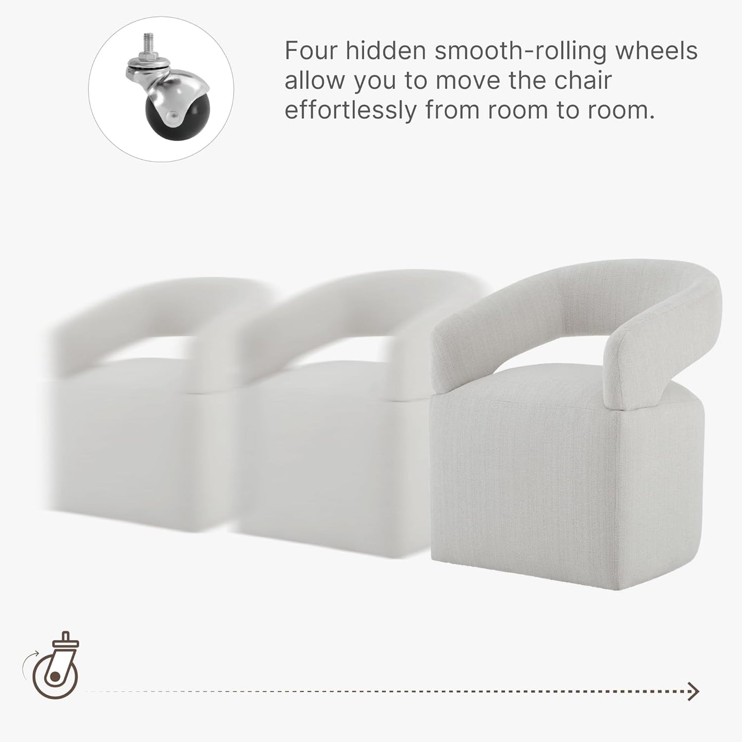 Upholstered Dining Chairs with Removable Casters Barrel Side Armchair with Rollers for Diningroom Bedroom Livingroom Reading Room, Linen, 1PCS