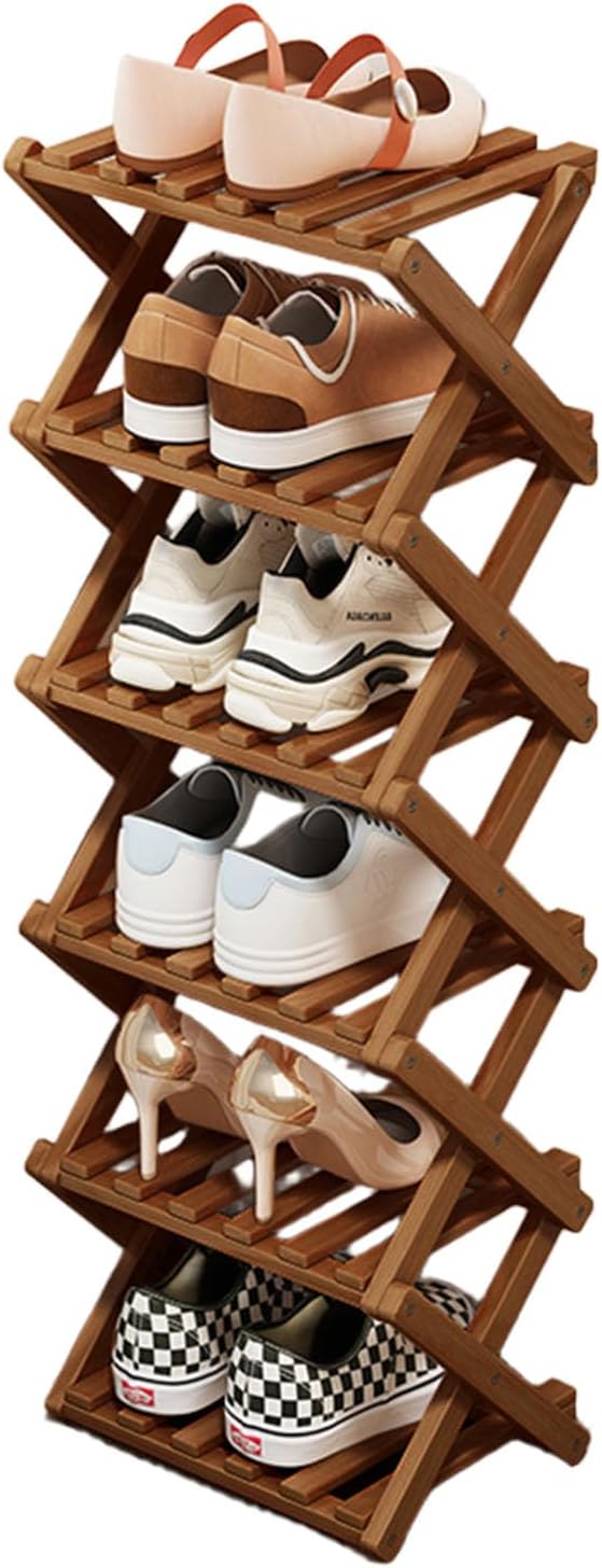 Simcat Wood Shoe Rack Foldable Shoe Organizer Shoe Storage for Small Spaces Free Standing Shelf for Entryway, Bedroom, Garage (6 Tiers,Tawny)