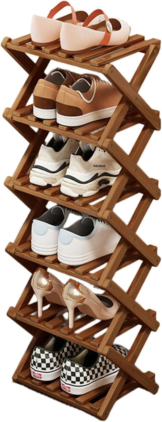 Simcat Wood Shoe Rack Foldable Shoe Organizer Shoe Storage for Small Spaces Free Standing Shelf for Entryway, Bedroom, Garage (6 Tiers,Tawny)