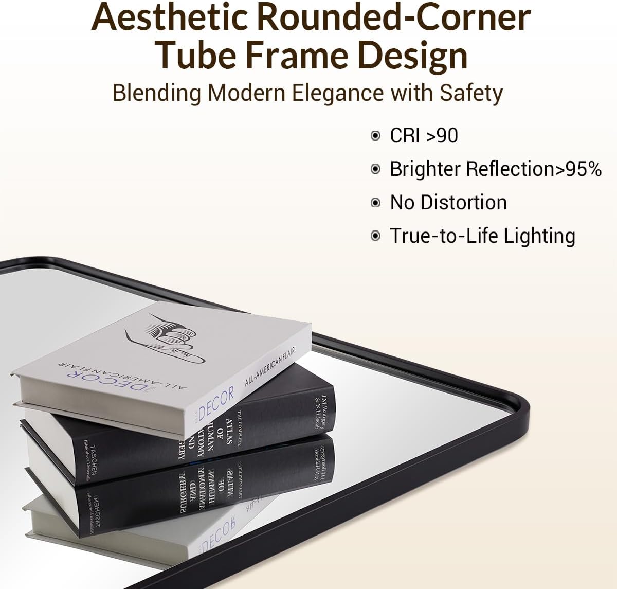 ANDY STAR Mirror for Bathroom 24X36 Inch, Matte Black Mirror Rounded Rectangle Mirror Metal Tube Framed Wall-Mounted Vertically/Horizontally