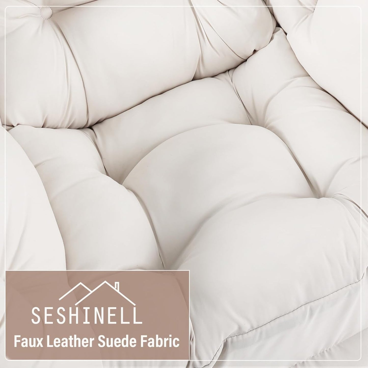 Lazy Chair with Ottoman, Modern Reading Lounge Accent Chair with Armrests and a Side Pocket, Leisure Upholstered Lazy Sofa Set with Footrest for Small Space, Beige