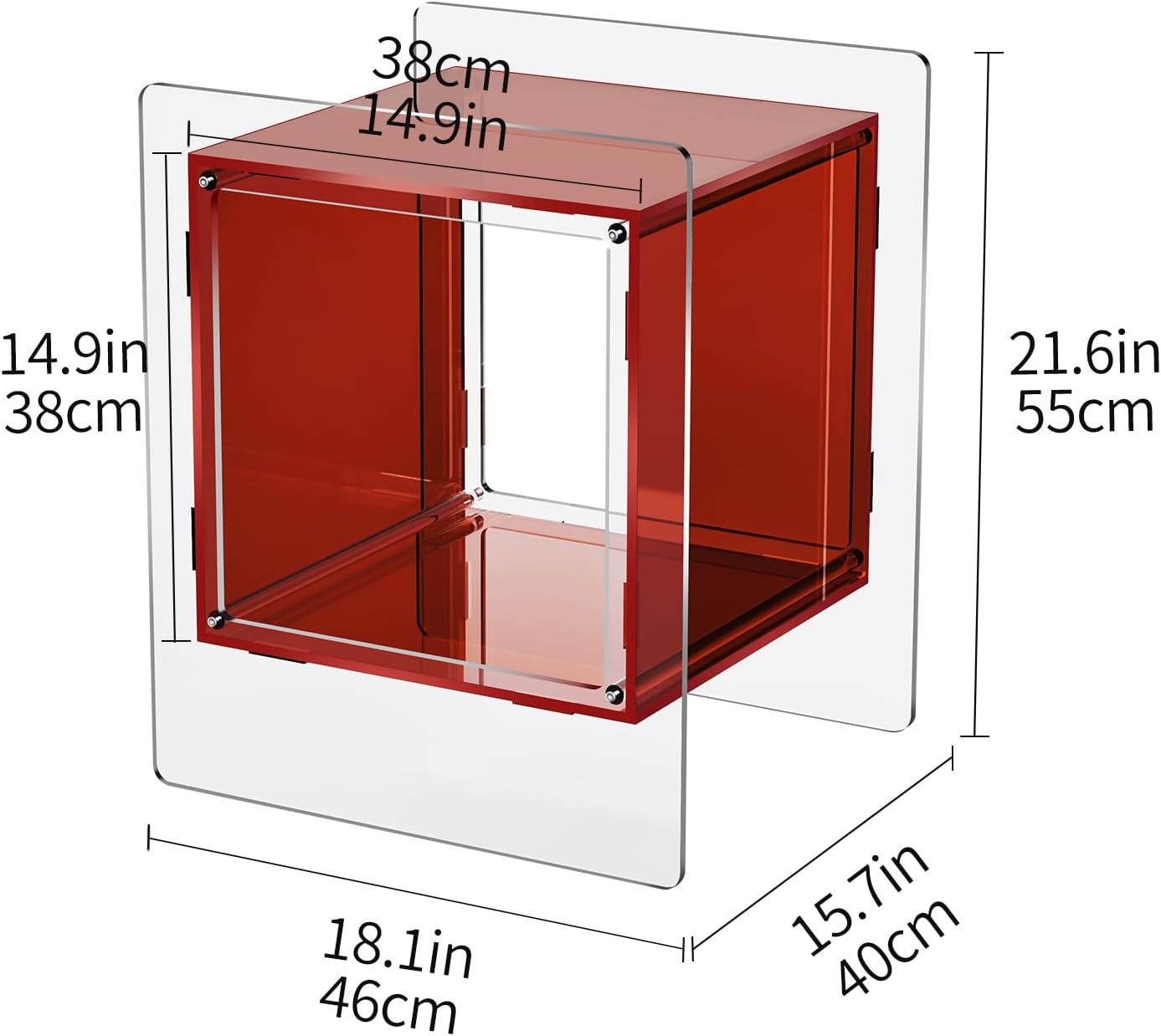 Acrylic Nightstand Colorful Bedside Table with Open Storage Shelf,Clear Side Table for Living Room (1, Red)