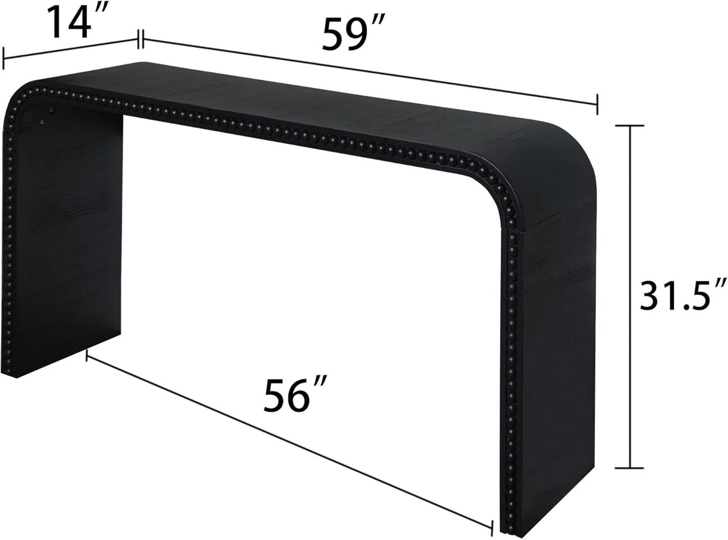 KEIKI Wood Console Table Behind Couch & Sofa, Retro Style with Curved Waterfall & Wood Beads Design, for Entryway, Living Room, Black