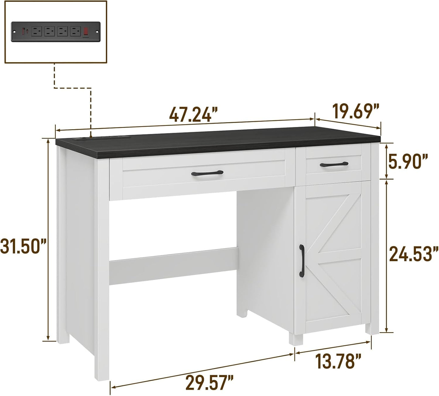 Farmhouse 47" Executive Desk, Computer Desk with Drawers and Storage Cabinet, Workstation Computer Desk for Home Office and Study.(Black)