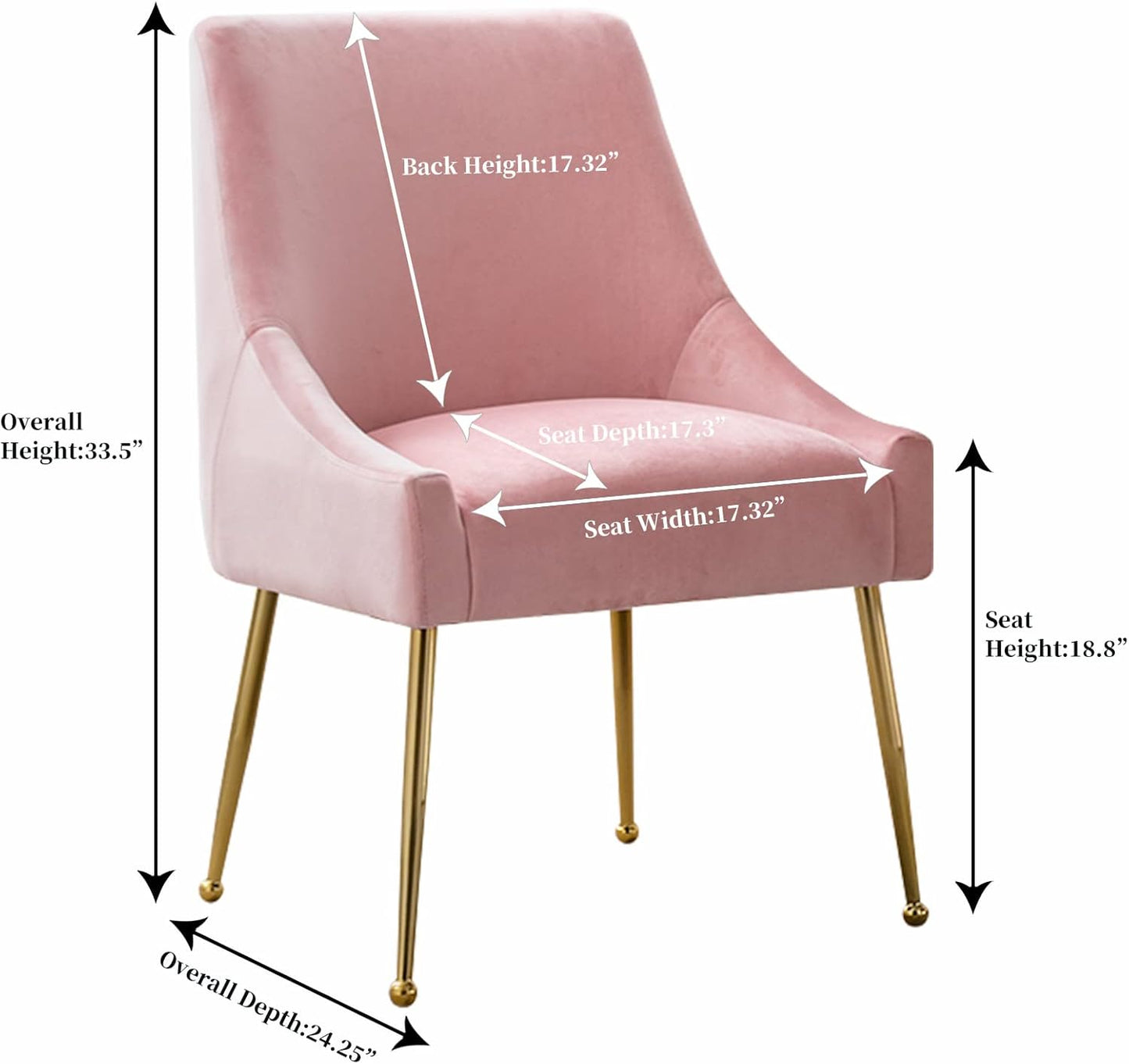 Velvet Dining Chairs, Furniture Collection Modern Contemporary Upholstered with Polished Gold Metal Legs, Set of 4(Pink)
