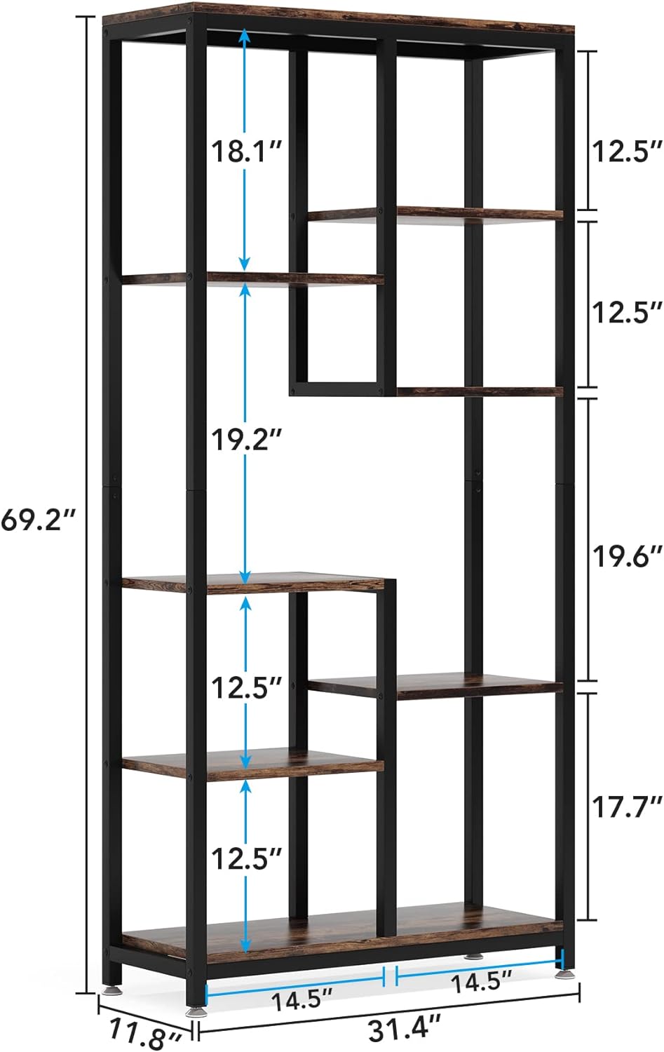 Tribesigns 6-Tier Tall Bookshelf Bookcase, Industrial 8-Shelf Open Bookcase Storage Display Book Shelves for Living Room, Home Office