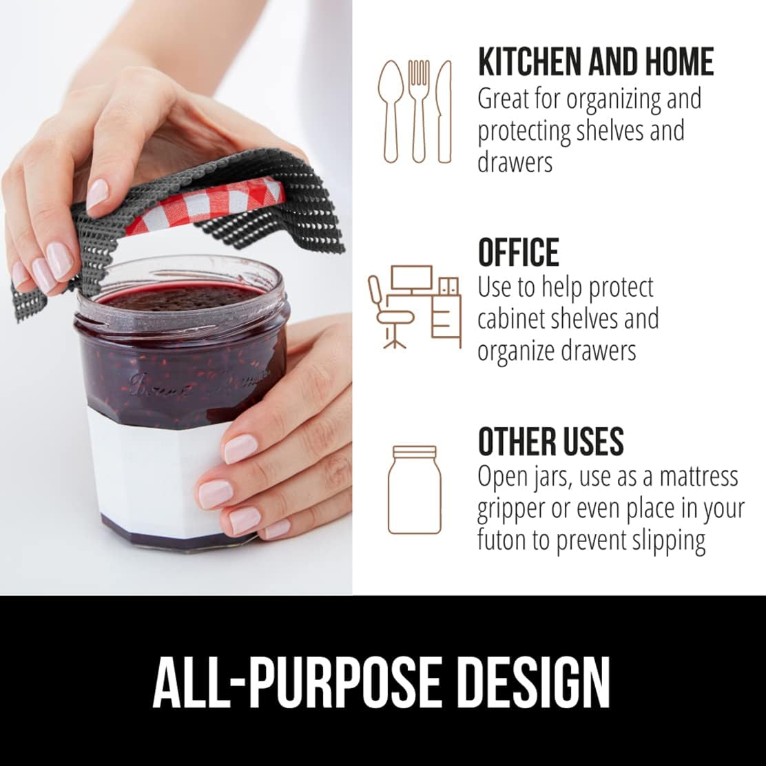 GORILLA GRIP powerGRIP Drawer Shelf and Cabinet Liner, Thick Strong Hold, Non-Adhesive Liners Protect Kitchen Cabinets and Cupboard, Bathroom Drawers, Easy Install, Breathable Mat, 17.5" x10' Charcoal