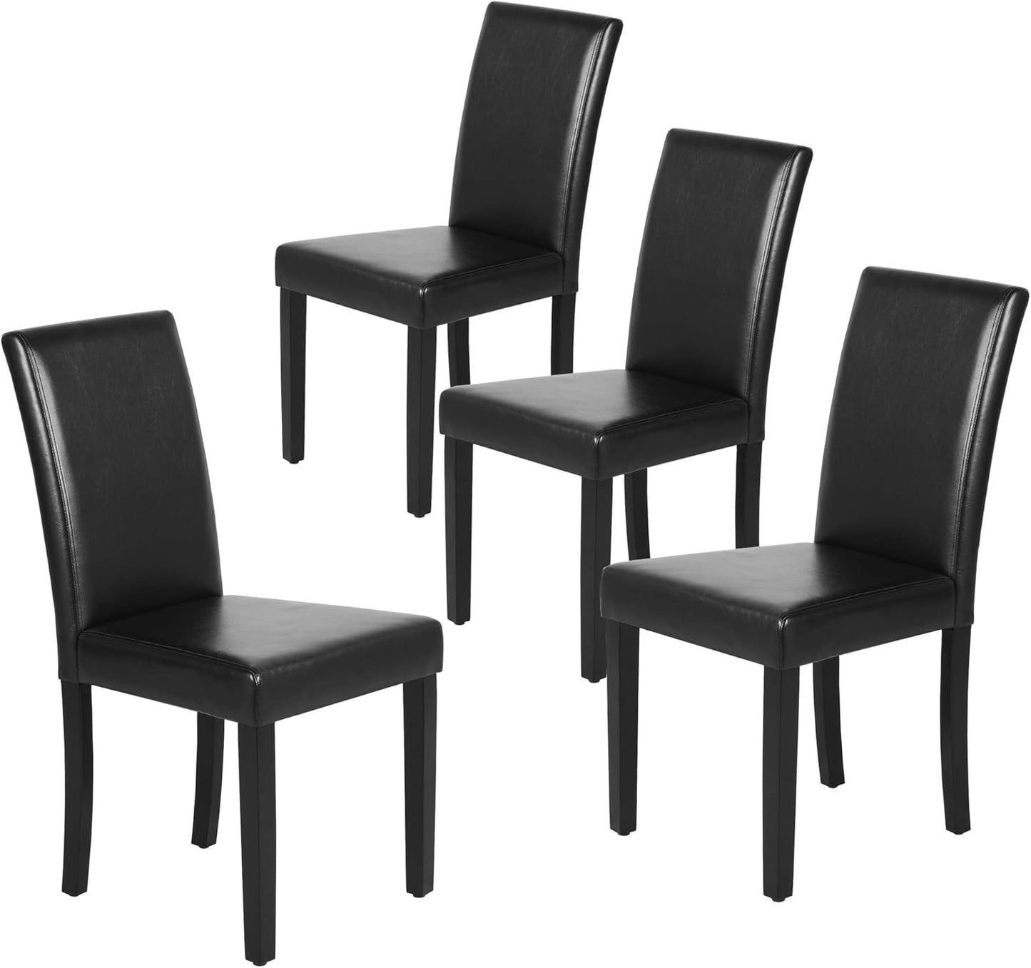 Yaheetech Dining Chairs Set of 4 PU Leather Upholstered Parsons Dining Chairs with Solid Wood Legs for Kitchen/Living Room/Restaurant, Modern Style, Black