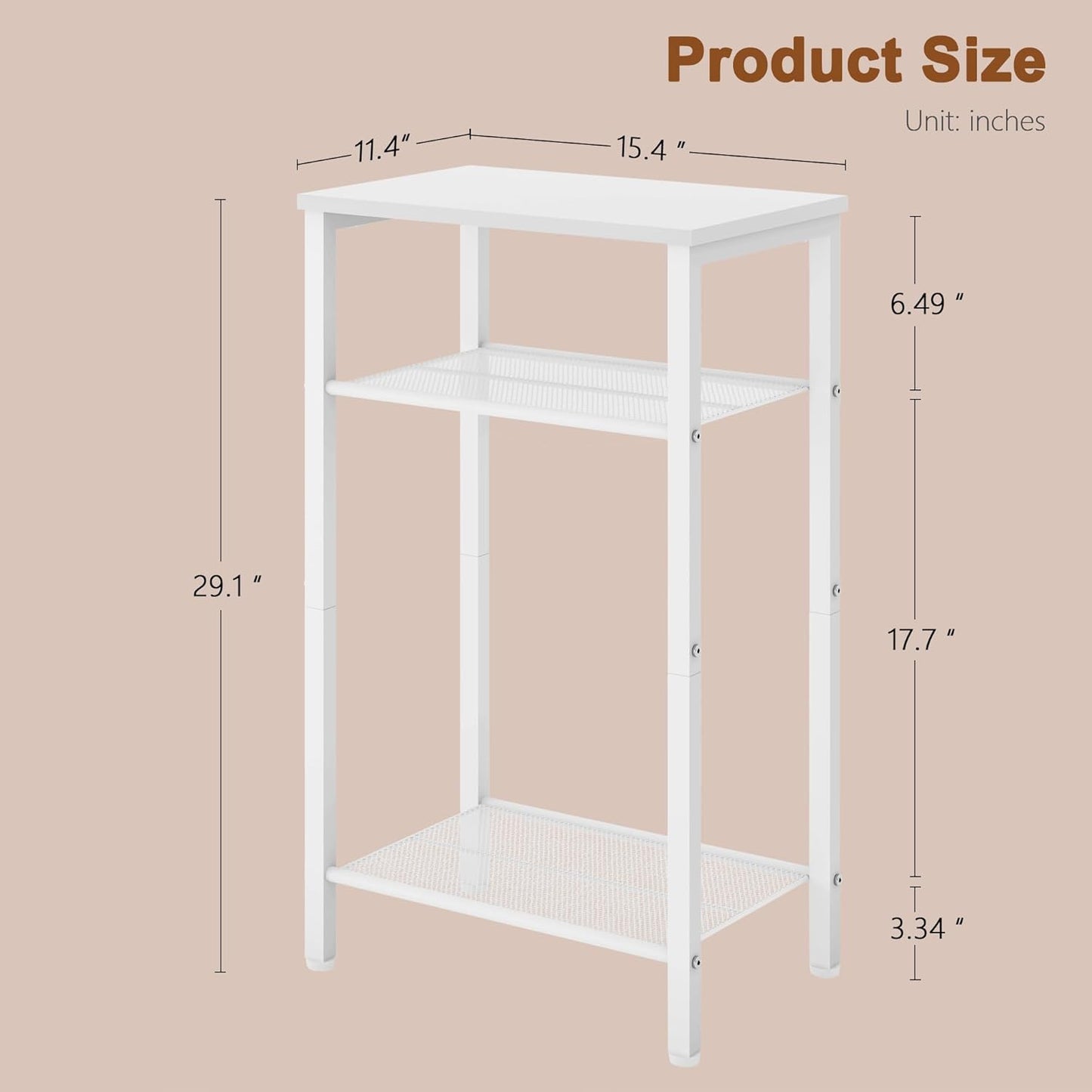 Hoctieon 2-Set 3 Tier End Table, Telephone Table Set of 2, Tall Side Table with Storage Set of 2, Small Nightstand for Small Spaces, Metal Frame, White