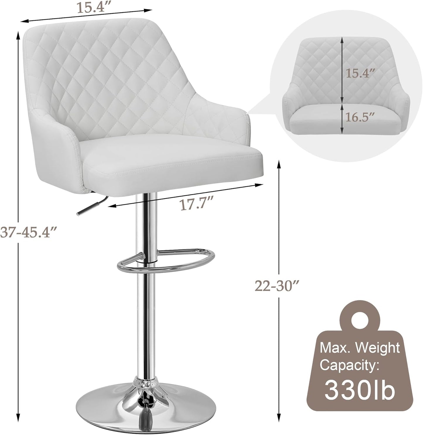 VECELO Adjustable Bar Stools Set of 2, Bar Height Stools for Kitchen Counter