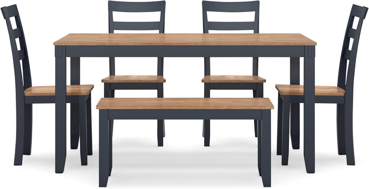 Signature Design by Ashley Gesthaven Modern Dining Table with 4 Chairs and Bench, Set of 6, Blue & Light Brown