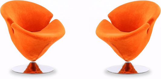 Manhattan Comfort Tulip Swivel Accent Chair Set of 2 with 360° Turn, Modern Flower Inspired Design, Soft Velvet Upholstery, Polished Chrome Base, No Assembly Required, 300 Lbs Capacity, Orange