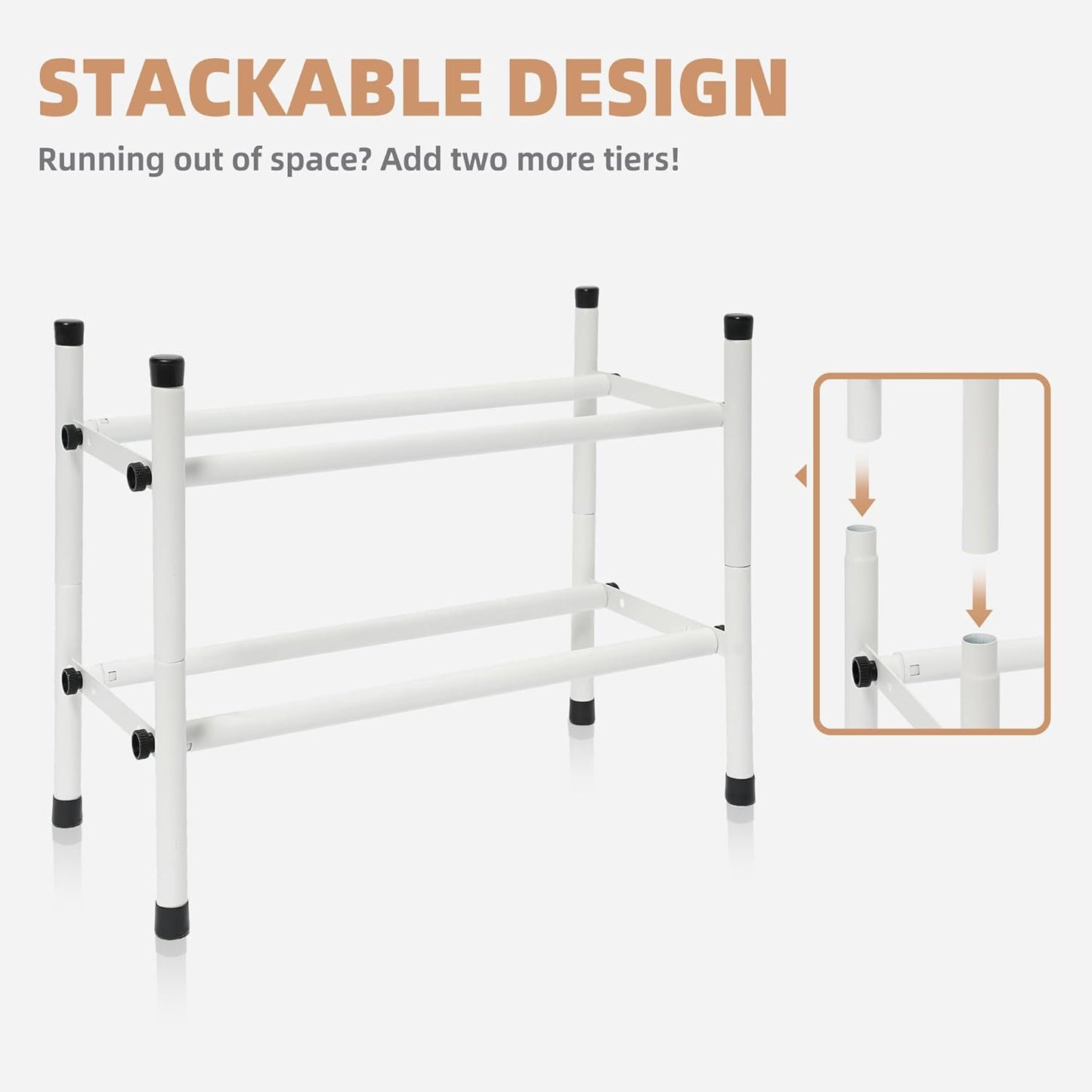 STORAGE MANIAC Expandable Shoe Rack, 4 Pairs Stackable Small Shoe Rack, Metal Adjustable Shoes Organizer for Closet, Entryway, Hallway, Garage, Front Door, Shoes Shelves, White 1 Tier