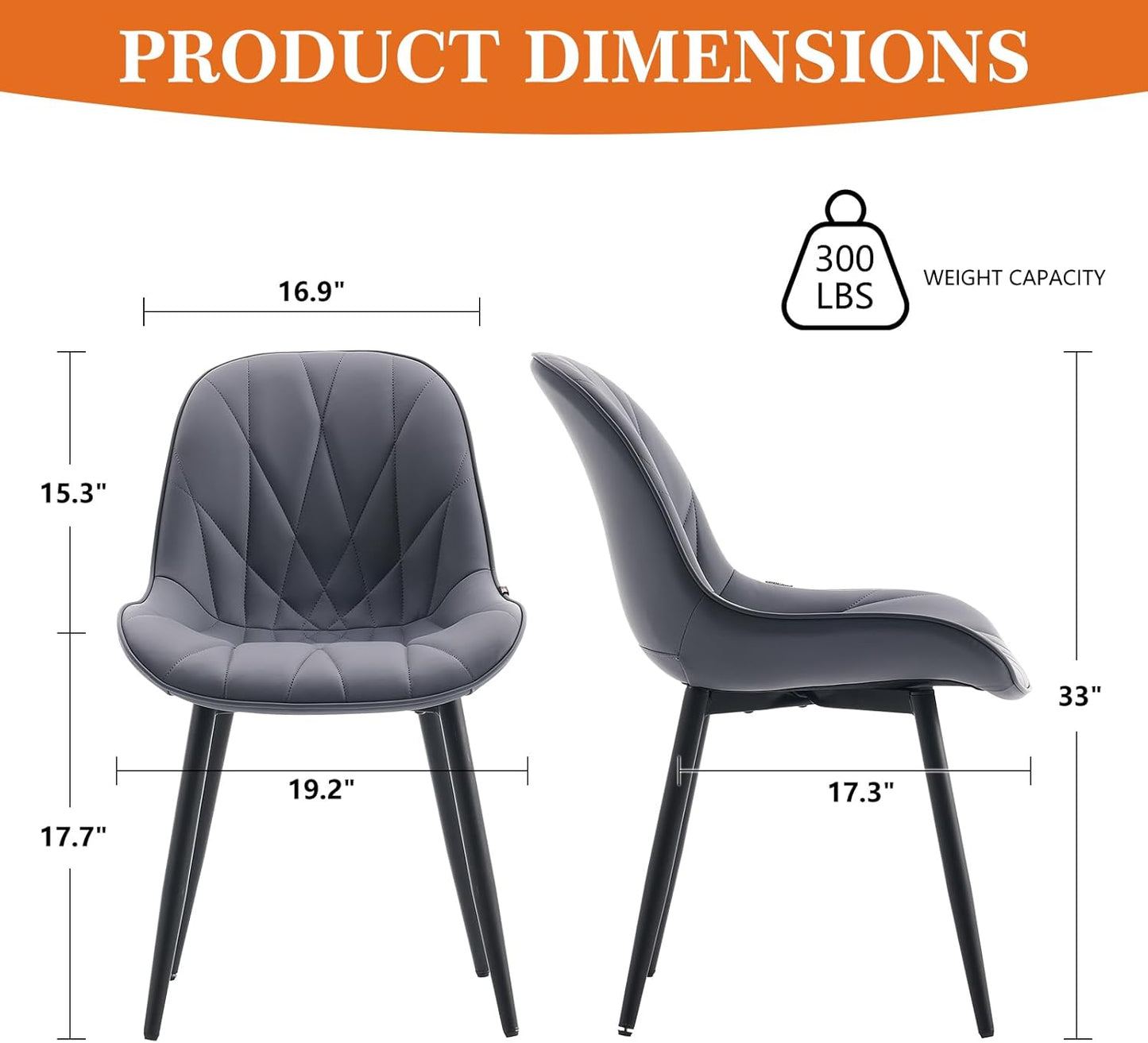 Rowill Dining Chairs Set of 2 Modern Kitchen Chairs with Soft Backrest, Sturdy Metal Legs & Non-Slip Pads, Suitable for Home Kitchen, Faux Leather Upholstered Seats for Dining Room, Gray Purple