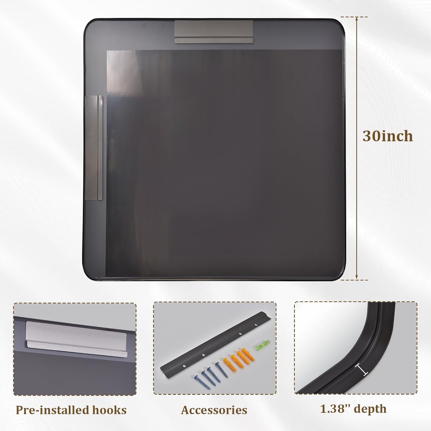 30"x 30" Black Bathroom Mirror - Aluminum Framed Wall Mirror, Bathroom Wall Mounted Vanity Mirror, Modern Bathroom Mirror, Bedroom, Living Room Wall Mirror, Hang Horizontally or Vertically