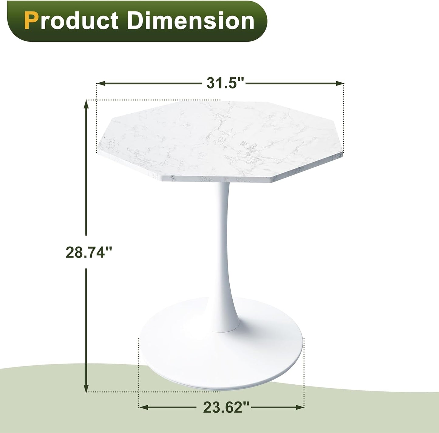 Dining Table for 2-4, 31.5" Kitchen Table with Printed Marble Top, Modern Tables for Dining Room, Living Room, Coffee Bar, White