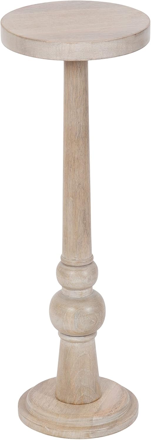 Kate and Laurel Wegner Coastal Wooden Round Drink Table, 8 x 23, Whitewash, Elegant and Durable Pedestal Table for Use as Small Drink Table, Plant Stand, or Decorative Item Display
